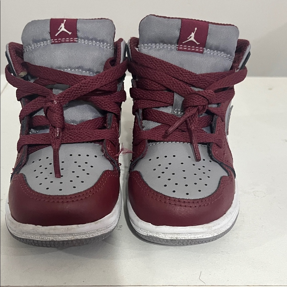 Jordan 1s Toddler 8c. Burgundy and Gray Sneakers